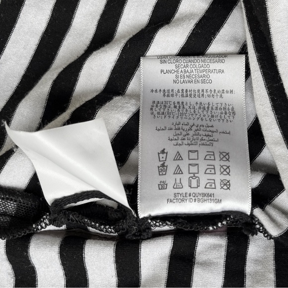 BCBGMaxAzria Black & White Striped Ruched Mesh Bodycon Dress, sz XS - Picture 13 of 14